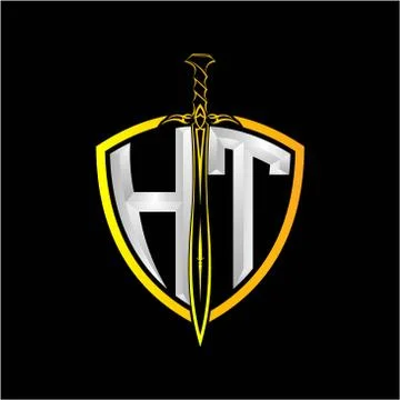 The initials H T is a shield decorated with knightly swords, the letters are  Stock Illustration