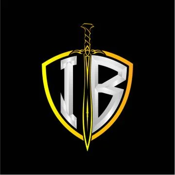 The initials I B is a shield decorated with knightly swords, the letters are  Stock Illustration