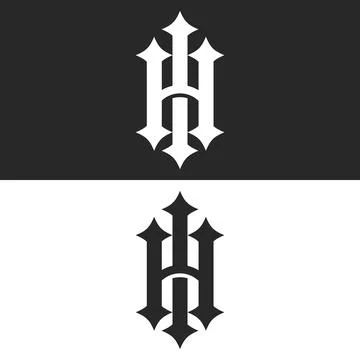 Initials ih or hi letters monogram logo with sharp geometric black and whit.. 스톡 일러스트