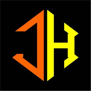 The initials J H hexagon monogram logo in orange and yellow Stock Illustration