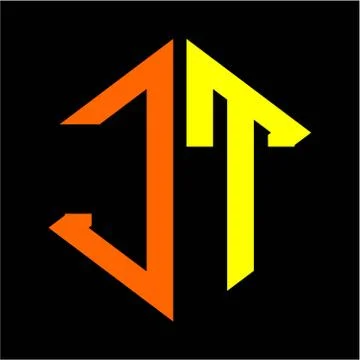 The initials J T hexagon monogram logo in orange and yellow Stock Illustration