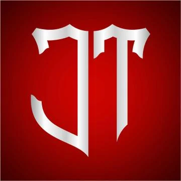 Initials J T shield shape with silver color Stock Illustration
