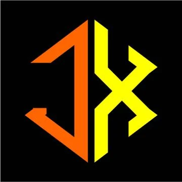 The initials J X hexagon monogram logo in orange and yellow Stock Illustration