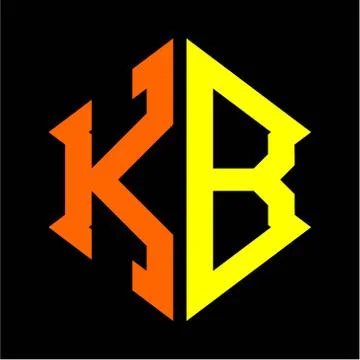 The initials K B hexagon monogram logo in orange and yellow Stock Illustration