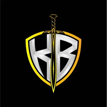 The initials K B is a shield decorated with knightly swords, the letters are  Stock Illustration