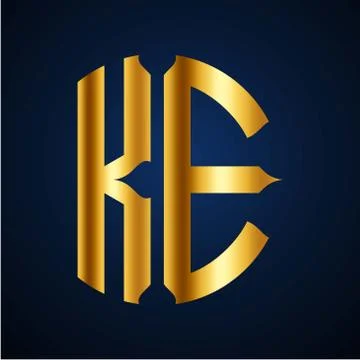 Initials K E circular shape and elegant gold color Stock Illustration