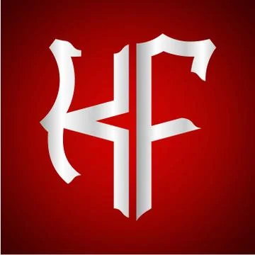 Initials K F shield shape with silver color Stock Illustration