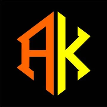 The initials A K hexagon monogram logo in orange and yellow Stock Illustration