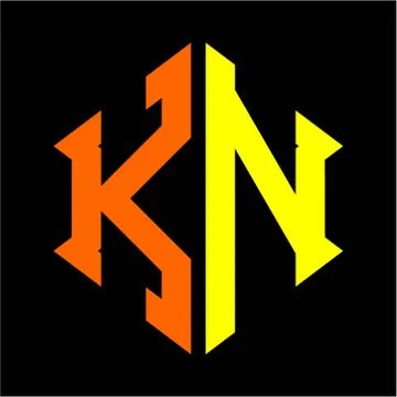 The initials K N hexagon monogram logo in orange and yellow Stock Illustration