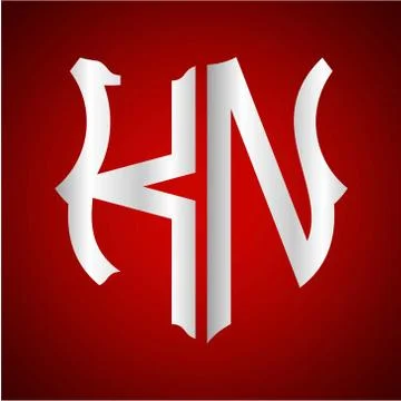 Initials K N shield shape with silver color Stock Illustration