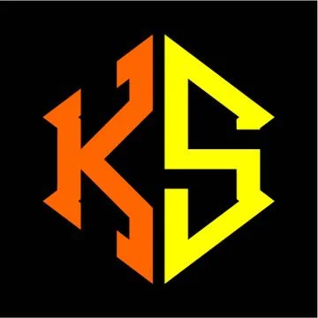 The initials K S hexagon monogram logo in orange and yellow Stock Illustration