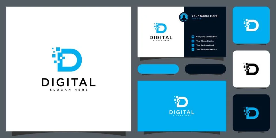 Initials letter D digital logo vector design and business card Stock Illustration