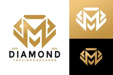 Initials Letter M Diamond Logo Design, brand identity logos vector, modern lo Stock Illustration