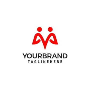 Initials letter M human or people group or family care unity logo design vect Stock Illustration