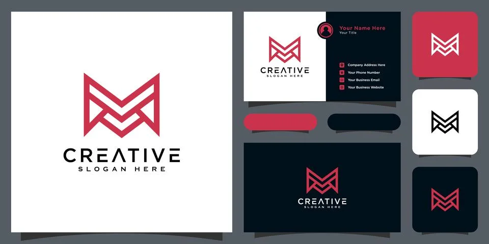 Initials letter M logo vector design and business card Stock Illustration