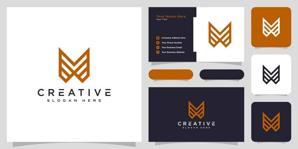 Initials letter M logo vector design and business card Illustrazione stock