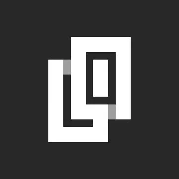 Initials LO or OL bold letters logo monogram from wide stripes on a black b.. 스톡 일러스트