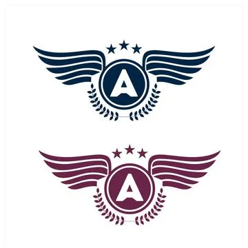 A initials logo in badge star wing shape illustration Stock Illustration