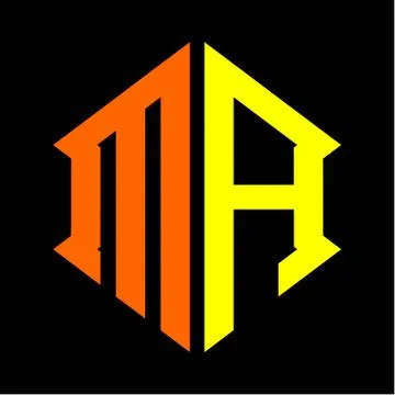 The initials M A hexagon monogram logo in orange and yellow Stock Illustration