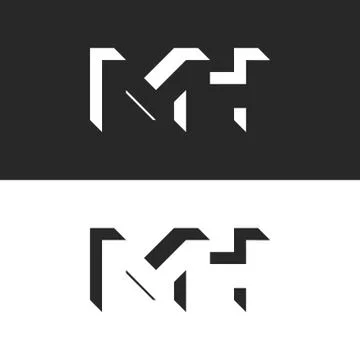 Initials MH letters logo mockup, group M and H isometric geometric shape nega Stock Illustration