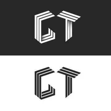 Initials monogram letters GT logo isometric construction. black and white 3d  Stock Illustration