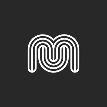 Initials MU or UM letters logo monogram smooth shapes, black and white think  Stock Illustration