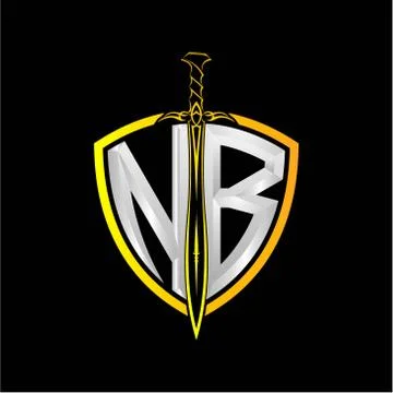 The initials N B is a shield decorated with knightly swords, the letters are  Stock Illustration