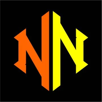 The initials N N hexagon monogram logo in orange and yellow Stock Illustration