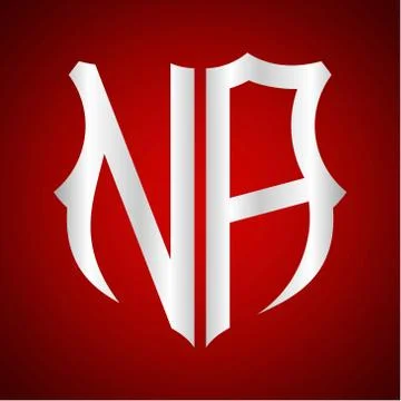 Initials N A shield shape with silver color Illustrazione stock