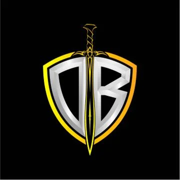 The initials O B is a shield decorated with knightly swords, the letters are  Stock Illustration