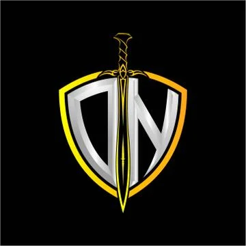 The initials O N is a shield decorated with knightly swords, the letters are  Stock Illustration