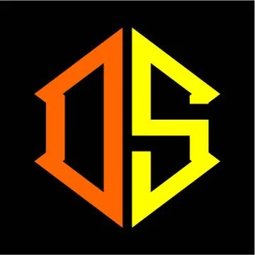 The initials O S hexagon monogram logo in orange and yellow Stock Illustration