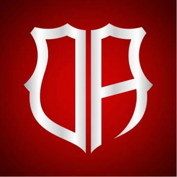 Initials O A shield shape with silver color Stock Illustration