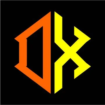 The initials O X hexagon monogram logo in orange and yellow Stock Illustration