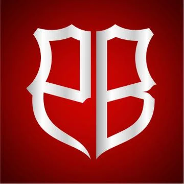 Initials P B shield shape with silver color Illustrazione stock