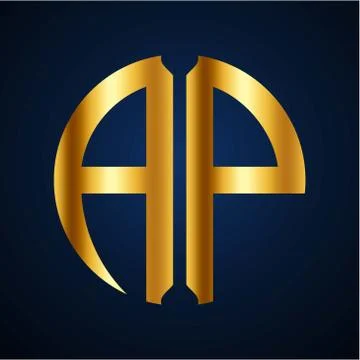 Initials A P circular shape and elegant gold color Stock Illustration