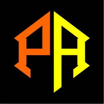 The initials P A hexagon monogram logo in orange and yellow Stock Illustration