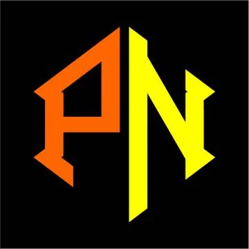 The initials P N hexagon monogram logo in orange and yellow Stock Illustration