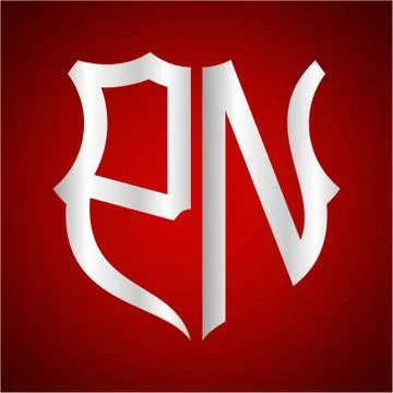 Initials P N shield shape with silver color Illustrazione stock