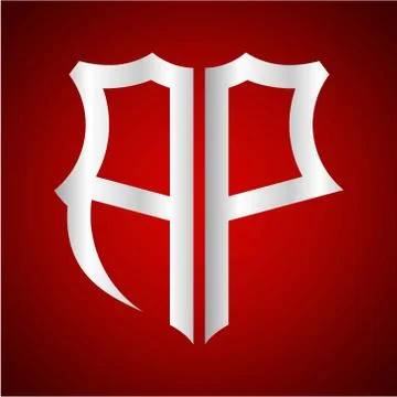 Initials A P shield shape with silver color Stock Illustration