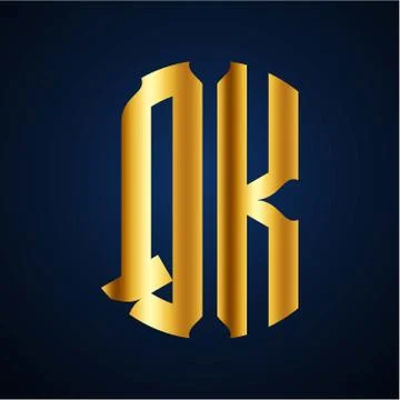 Initials Q K circular shape and elegant gold color Stock Illustration