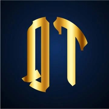 Initials Q T circular shape and elegant gold color Stock Illustration