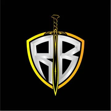 The initials R B is a shield decorated with knightly swords, the letters are  Stock Illustration