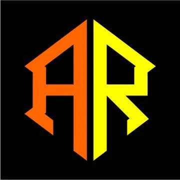 The initials A R hexagon monogram logo in orange and yellow Stock Illustration