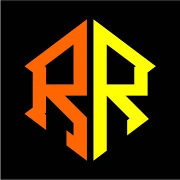 The initials R R hexagon monogram logo in orange and yellow Stock Illustration