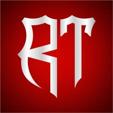 Initials R T shield shape with silver color Stock Illustration