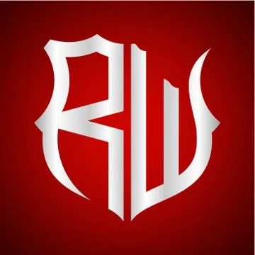 Initials R W shield shape with silver color Stock Illustration