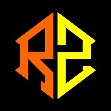 The initials R Z hexagon monogram logo in orange and yellow Stock Illustration