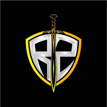 The initials R Z is a shield decorated with knightly swords, the letters are  Stock Illustration