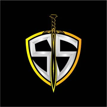 The initials S S is a shield decorated with knightly swords, the letters are  Stock Illustration